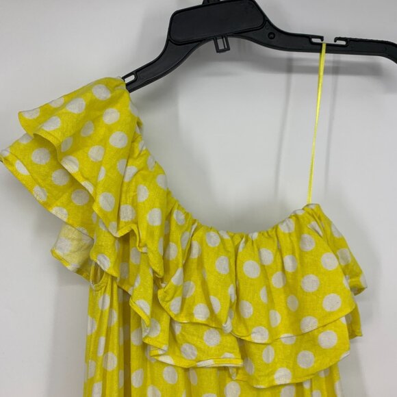 Lisa Marie Fernandez Dress Maxi Yellow Polka Dot One Shoulder Ruffle - Picture 8 of 10